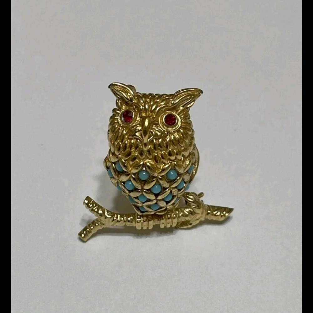 Vintage Ciner Owl on Branch Brooch